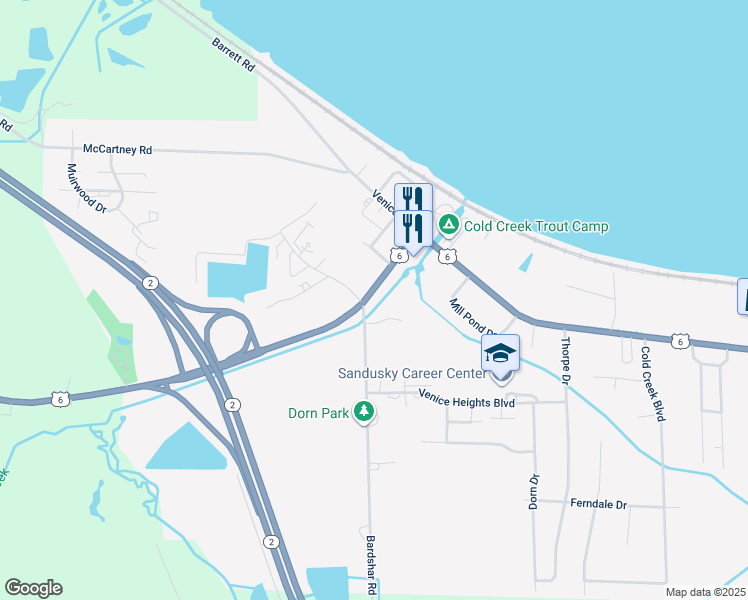 map of restaurants, bars, coffee shops, grocery stores, and more near 320 Fremont Avenue in Sandusky