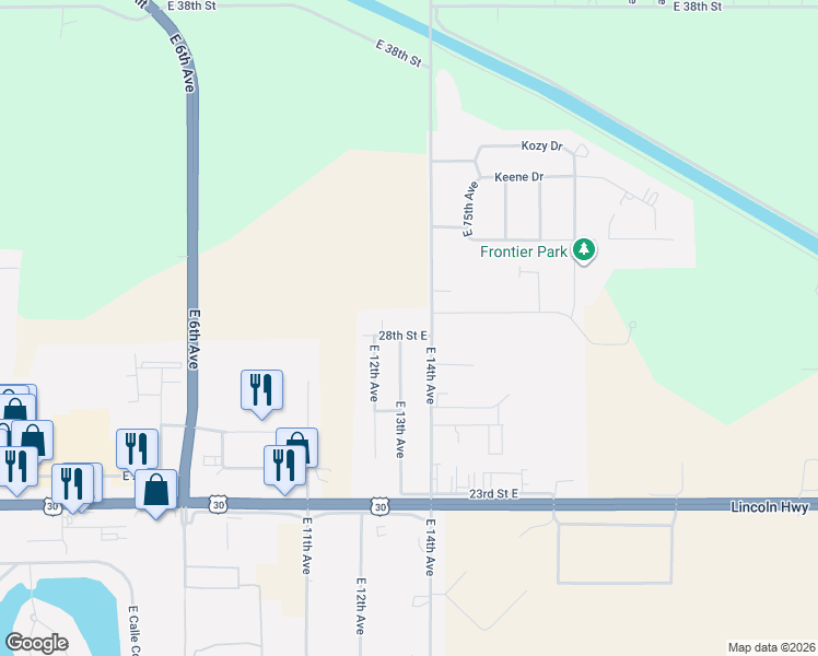 map of restaurants, bars, coffee shops, grocery stores, and more near 1300 28th Street East in Columbus