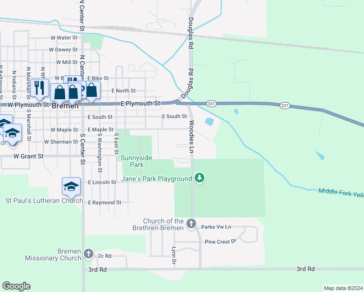 map of restaurants, bars, coffee shops, grocery stores, and more near 337 Woodies Lane in Bremen