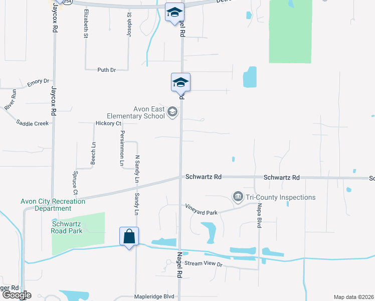 map of restaurants, bars, coffee shops, grocery stores, and more near 3235 Nagel Road in Avon