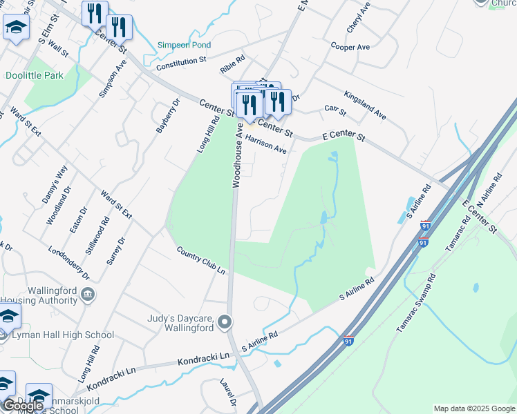 map of restaurants, bars, coffee shops, grocery stores, and more near 47 Putter Drive in Wallingford