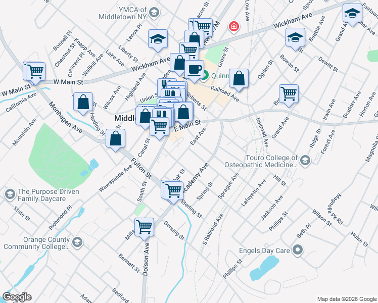 map of restaurants, bars, coffee shops, grocery stores, and more near 8 Little Avenue in Middletown