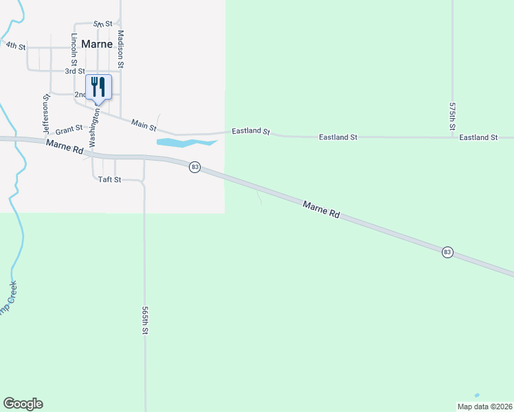 map of restaurants, bars, coffee shops, grocery stores, and more near 56811 Marne Road in Marne