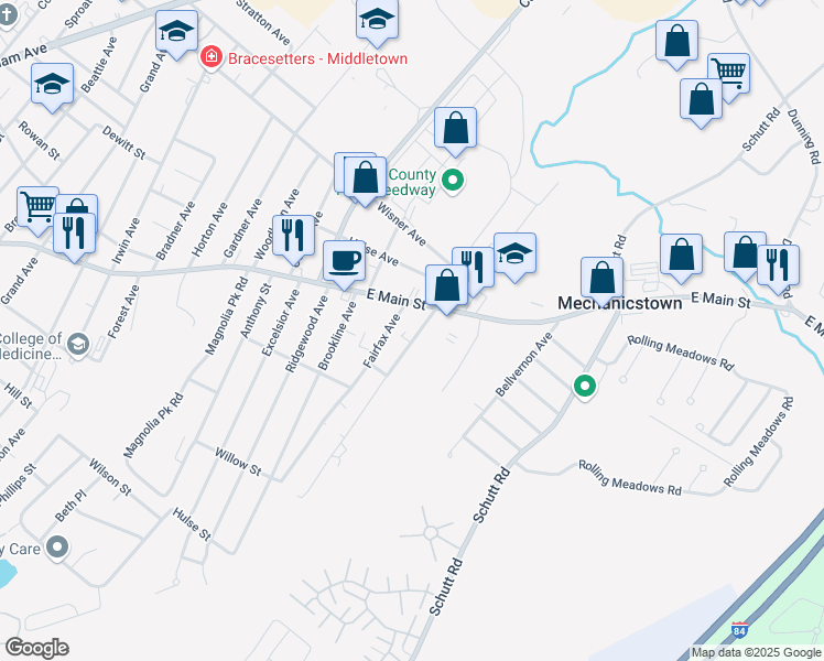 map of restaurants, bars, coffee shops, grocery stores, and more near 16 Belmont Avenue in Middletown