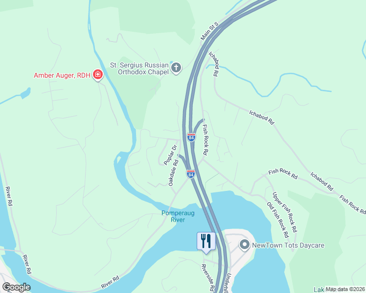 map of restaurants, bars, coffee shops, grocery stores, and more near 13 Oakdale Road in Southbury