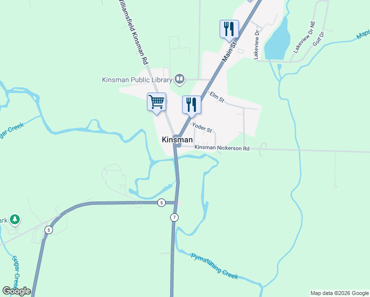 map of restaurants, bars, coffee shops, grocery stores, and more near 6424 Kinsman Nickerson Road in Kinsman