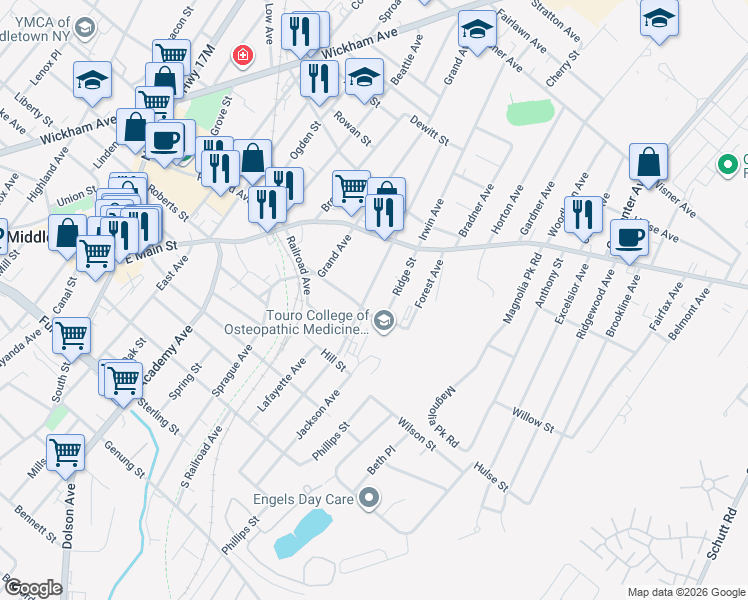 map of restaurants, bars, coffee shops, grocery stores, and more near 39 Myrtle Avenue in Middletown