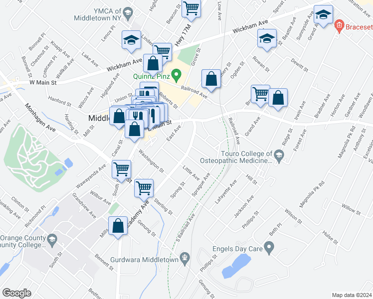 map of restaurants, bars, coffee shops, grocery stores, and more near 37 Academy Avenue in Middletown