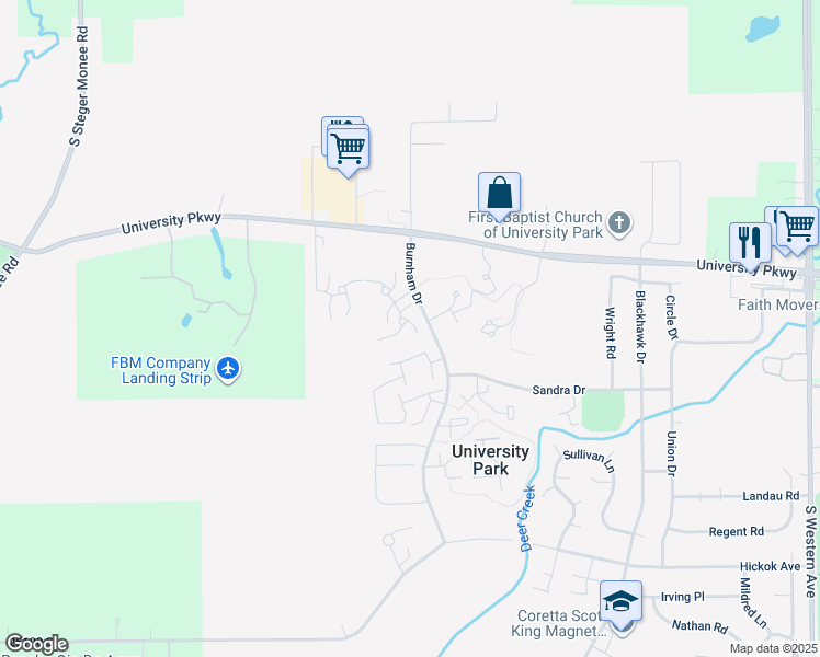 map of restaurants, bars, coffee shops, grocery stores, and more near 768 Mendocino Court in University Park