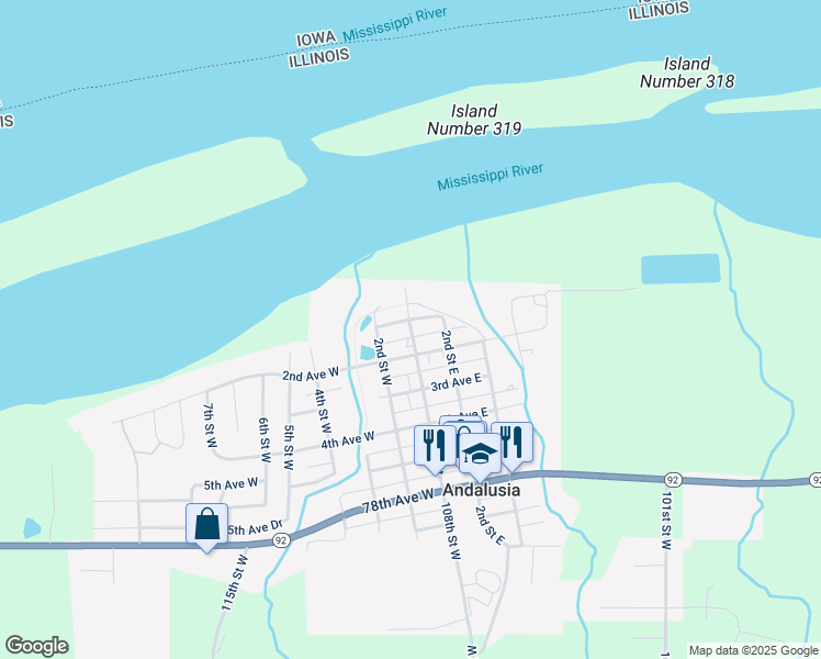 map of restaurants, bars, coffee shops, grocery stores, and more near 109 2nd Avenue East in Taylor Ridge