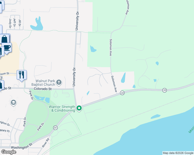 map of restaurants, bars, coffee shops, grocery stores, and more near 113 Eagle Watch Road in Muscatine