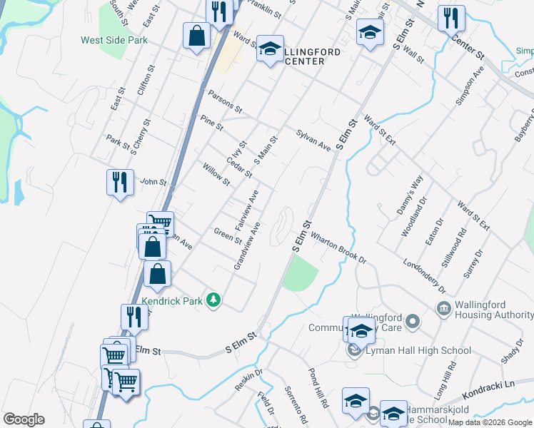 map of restaurants, bars, coffee shops, grocery stores, and more near 39 Sigwin Drive in Wallingford