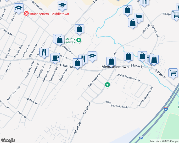 map of restaurants, bars, coffee shops, grocery stores, and more near 77 Hulse Avenue in Middletown