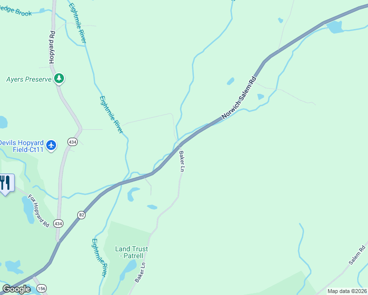 map of restaurants, bars, coffee shops, grocery stores, and more near 85 Baker Lane in East Haddam