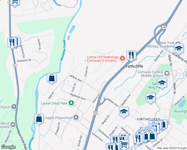 map of restaurants, bars, coffee shops, grocery stores, and more near 12 Hampton Place in Cornwall