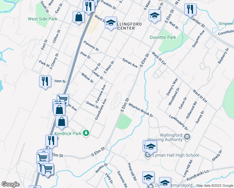 map of restaurants, bars, coffee shops, grocery stores, and more near 39 Sigwin Drive in Wallingford