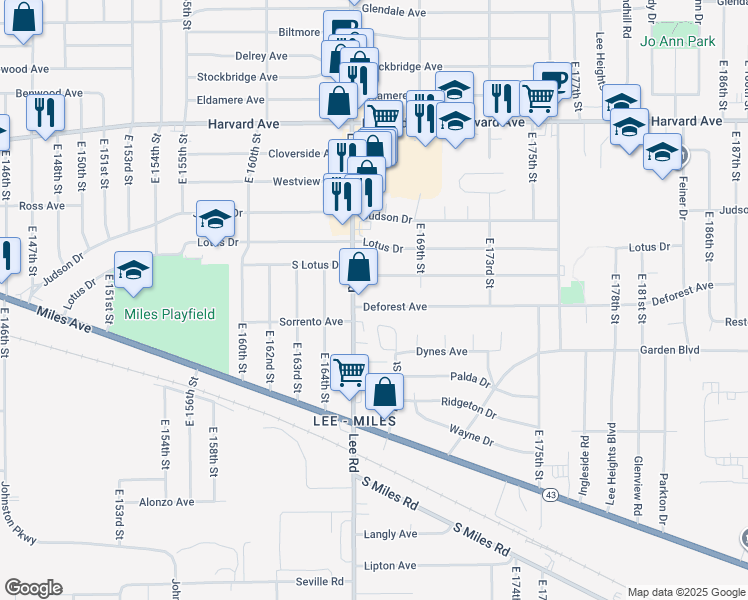 map of restaurants, bars, coffee shops, grocery stores, and more near 4255 Lee Road in Cleveland