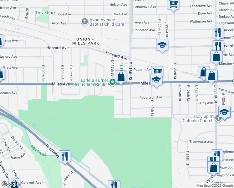 map of restaurants, bars, coffee shops, grocery stores, and more near 11318 Proctor Court in Cleveland