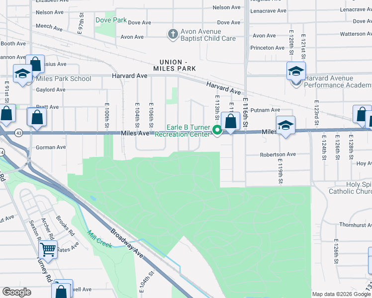 map of restaurants, bars, coffee shops, grocery stores, and more near 4238 East 111th Street in Cleveland