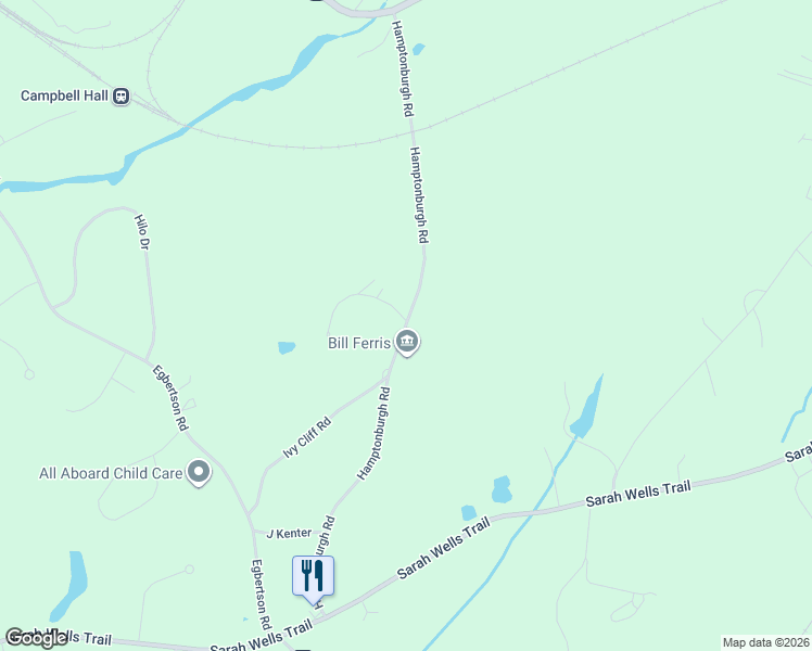 map of restaurants, bars, coffee shops, grocery stores, and more near Hamptonburgh Road in Campbell Hall