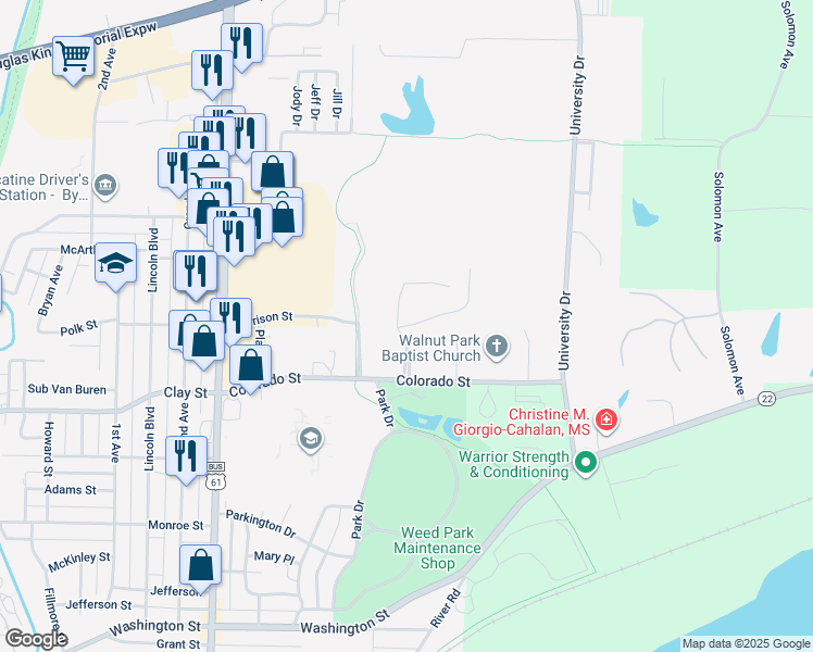 map of restaurants, bars, coffee shops, grocery stores, and more near 2223 Cobblestone Drive in Muscatine