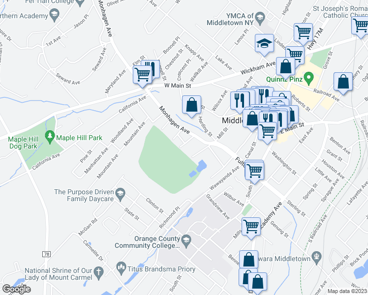 map of restaurants, bars, coffee shops, grocery stores, and more near 16 Hillside Avenue in Middletown