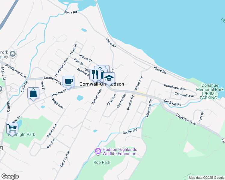 map of restaurants, bars, coffee shops, grocery stores, and more near 234 Hudson Street in Cornwall-on-Hudson