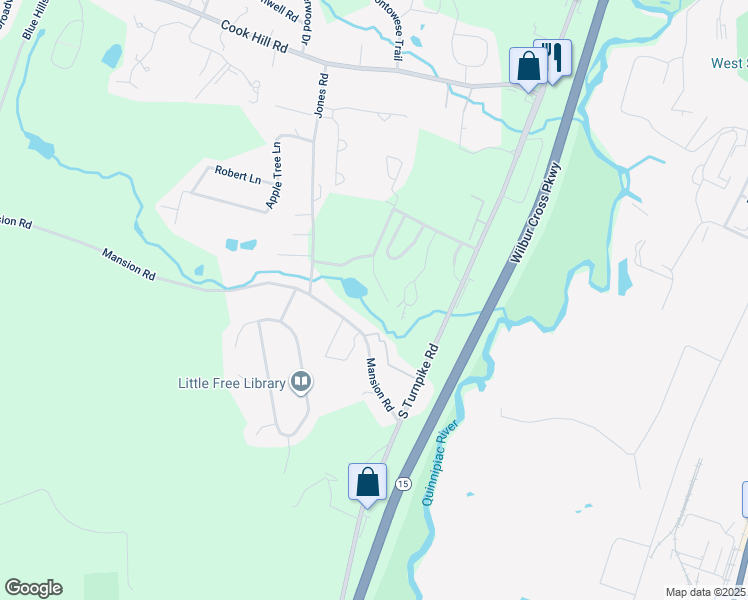 map of restaurants, bars, coffee shops, grocery stores, and more near 24 Mansion Road in Wallingford