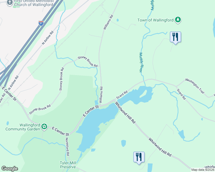 map of restaurants, bars, coffee shops, grocery stores, and more near 30 Williams Road in Wallingford