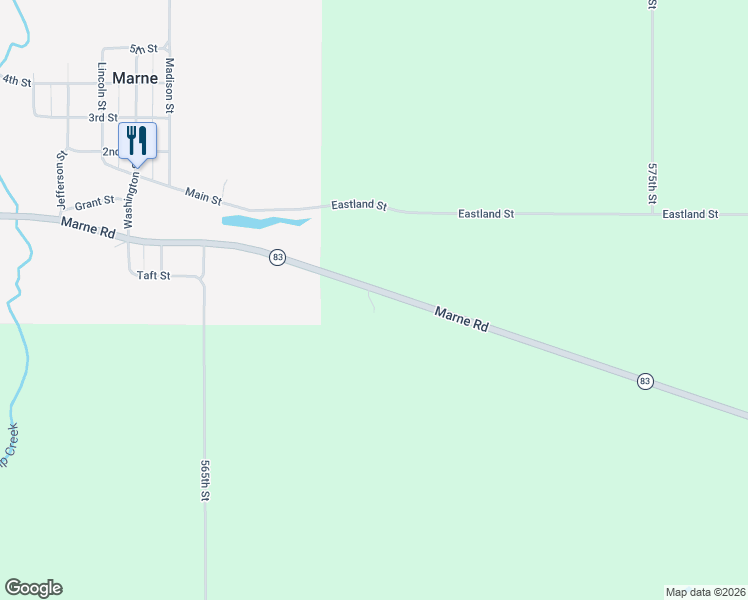 map of restaurants, bars, coffee shops, grocery stores, and more near 56811 Marne Road in Marne