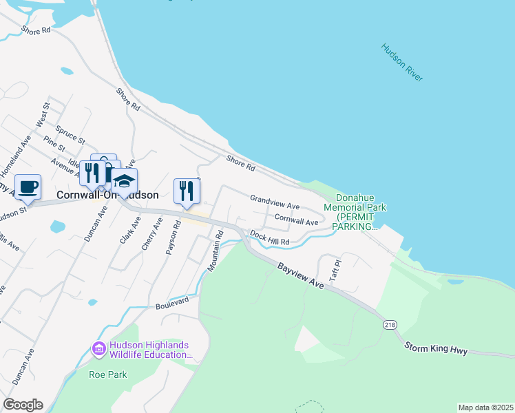 map of restaurants, bars, coffee shops, grocery stores, and more near 9 Grandview Avenue in Cornwall-on-Hudson