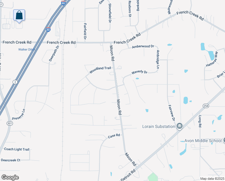 map of restaurants, bars, coffee shops, grocery stores, and more near 3008 Moon Road in Avon