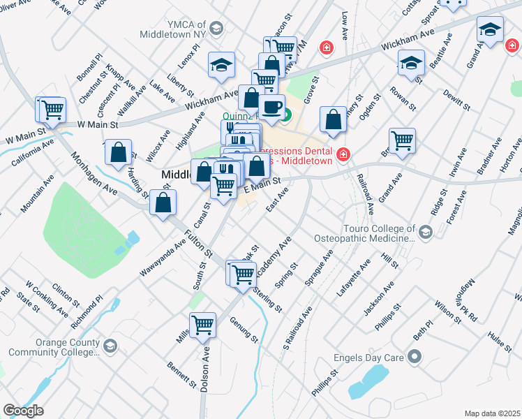 map of restaurants, bars, coffee shops, grocery stores, and more near 9 William Street in Middletown