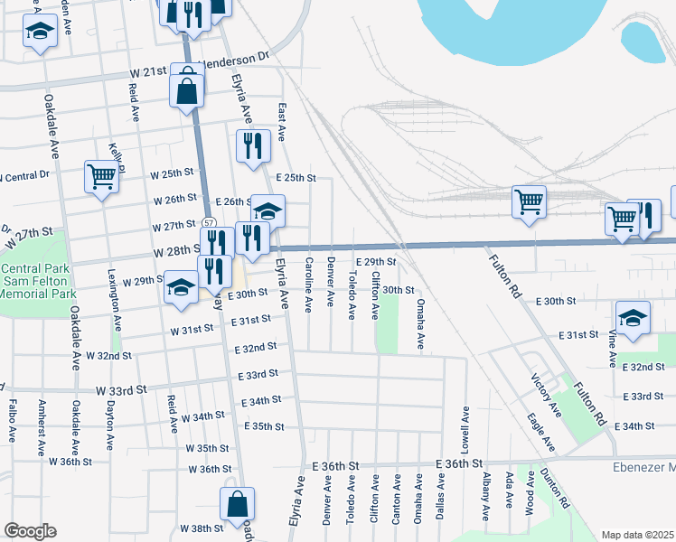 map of restaurants, bars, coffee shops, grocery stores, and more near 516 East 28th Street in Lorain