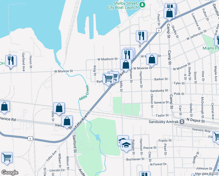 map of restaurants, bars, coffee shops, grocery stores, and more near 1319 Tiffin Avenue in Sandusky