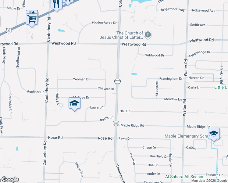 map of restaurants, bars, coffee shops, grocery stores, and more near 3000 Ohio 252 in Westlake