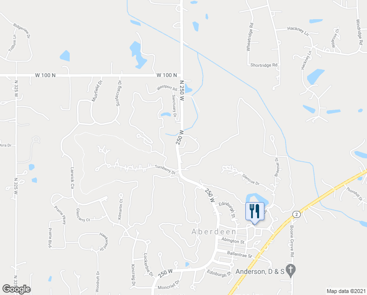 map of restaurants, bars, coffee shops, grocery stores, and more near 299 Marcliffe Drive South in Valparaiso