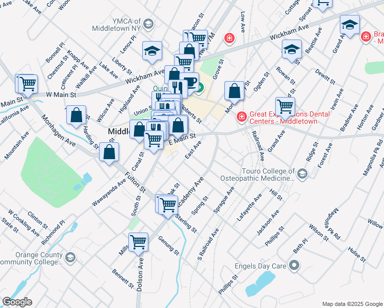 map of restaurants, bars, coffee shops, grocery stores, and more near 9 William Street in Middletown