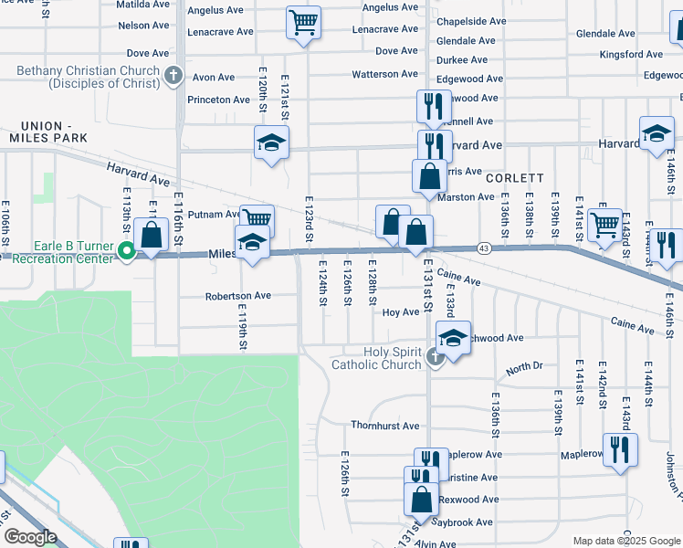 map of restaurants, bars, coffee shops, grocery stores, and more near 4226 East 126th Street in Cleveland