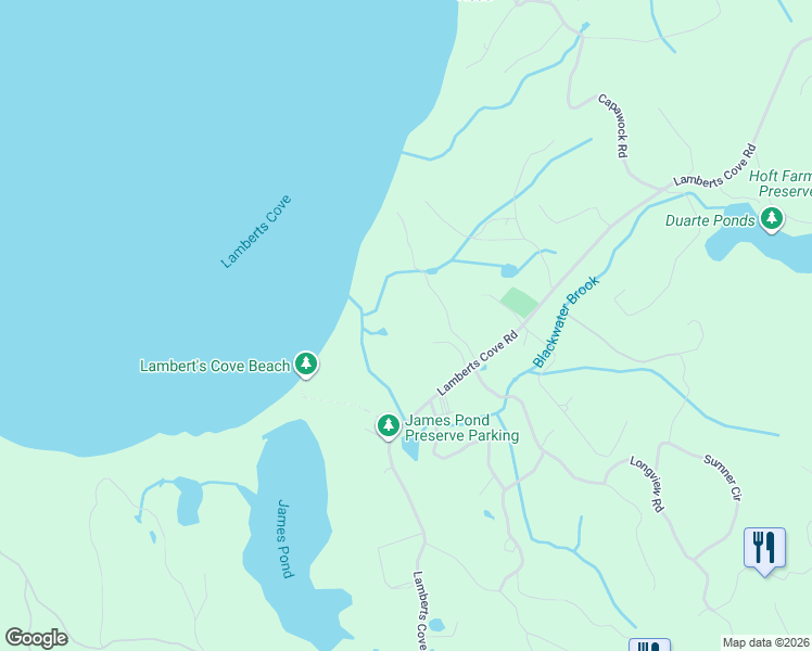 map of restaurants, bars, coffee shops, grocery stores, and more near 22 Bog House Way in West Tisbury