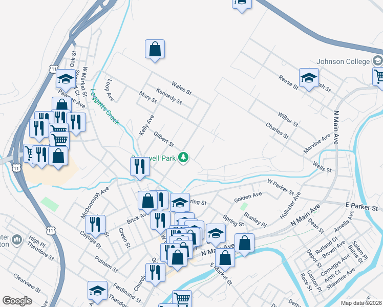 map of restaurants, bars, coffee shops, grocery stores, and more near 2220 Rockwell Ave in Scranton