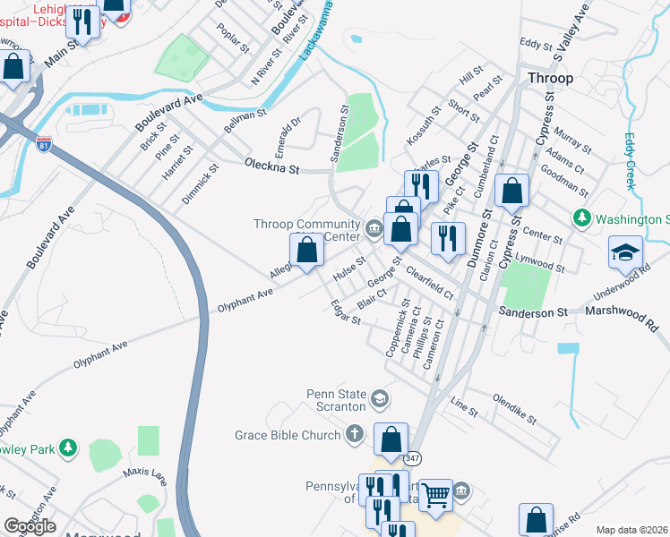 map of restaurants, bars, coffee shops, grocery stores, and more near 121 Charles Street in Throop
