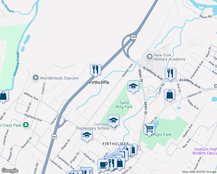 map of restaurants, bars, coffee shops, grocery stores, and more near 59 Mailler Avenue in Cornwall