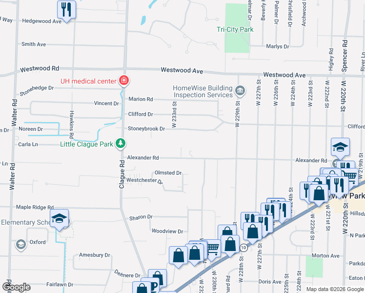 map of restaurants, bars, coffee shops, grocery stores, and more near 23284 Alexander Road in North Olmsted
