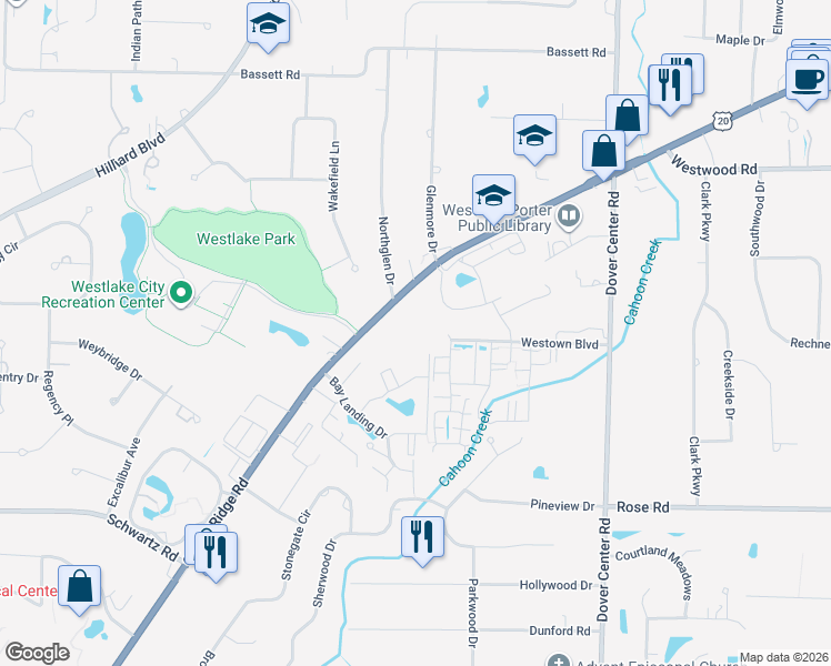 map of restaurants, bars, coffee shops, grocery stores, and more near 27819 Center Ridge Road in Westlake