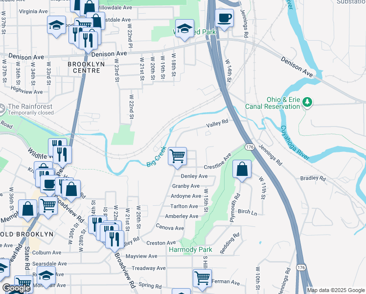 map of restaurants, bars, coffee shops, grocery stores, and more near 1721 Elston Avenue in Cleveland