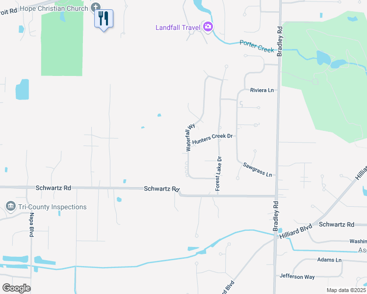 map of restaurants, bars, coffee shops, grocery stores, and more near 3016 Water Fall Way in Westlake