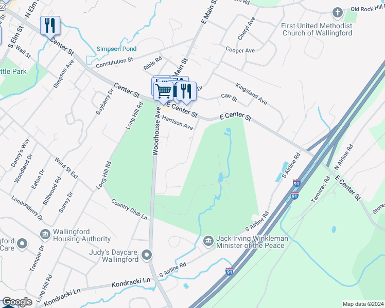 map of restaurants, bars, coffee shops, grocery stores, and more near 40 Florence Avenue in Wallingford