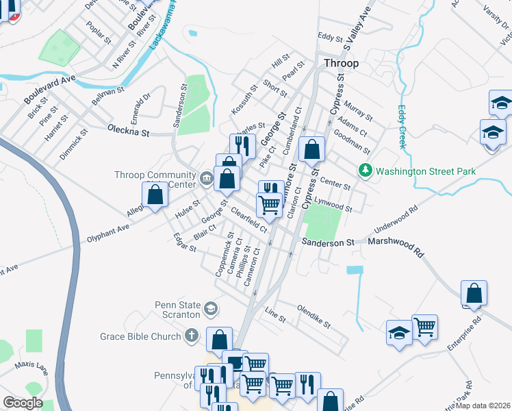 map of restaurants, bars, coffee shops, grocery stores, and more near 650 Meade Street in Throop