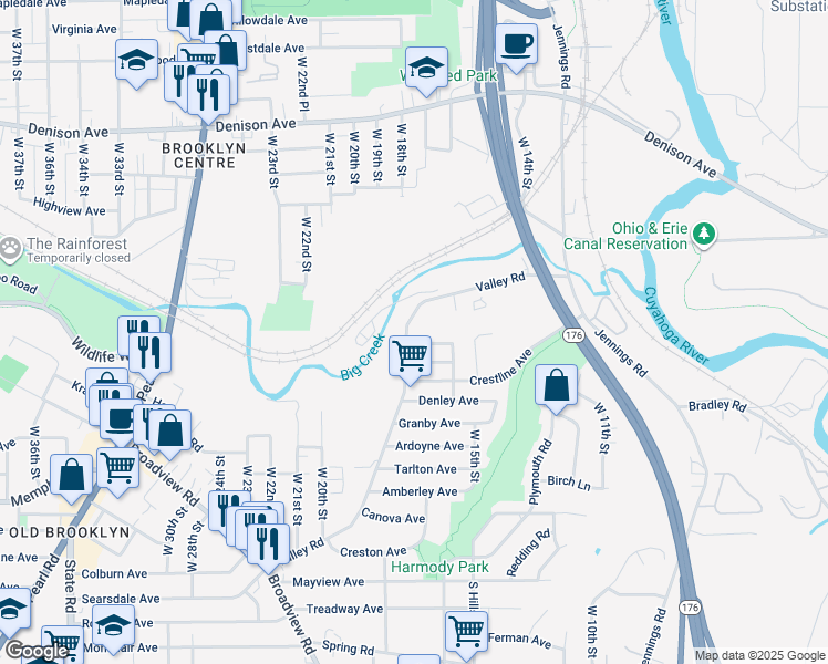 map of restaurants, bars, coffee shops, grocery stores, and more near 1721 Elston Avenue in Cleveland
